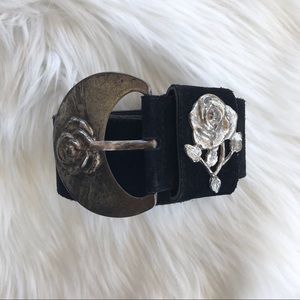 The Limited Vintage Leather Suede Silver Rose Buckle Belt